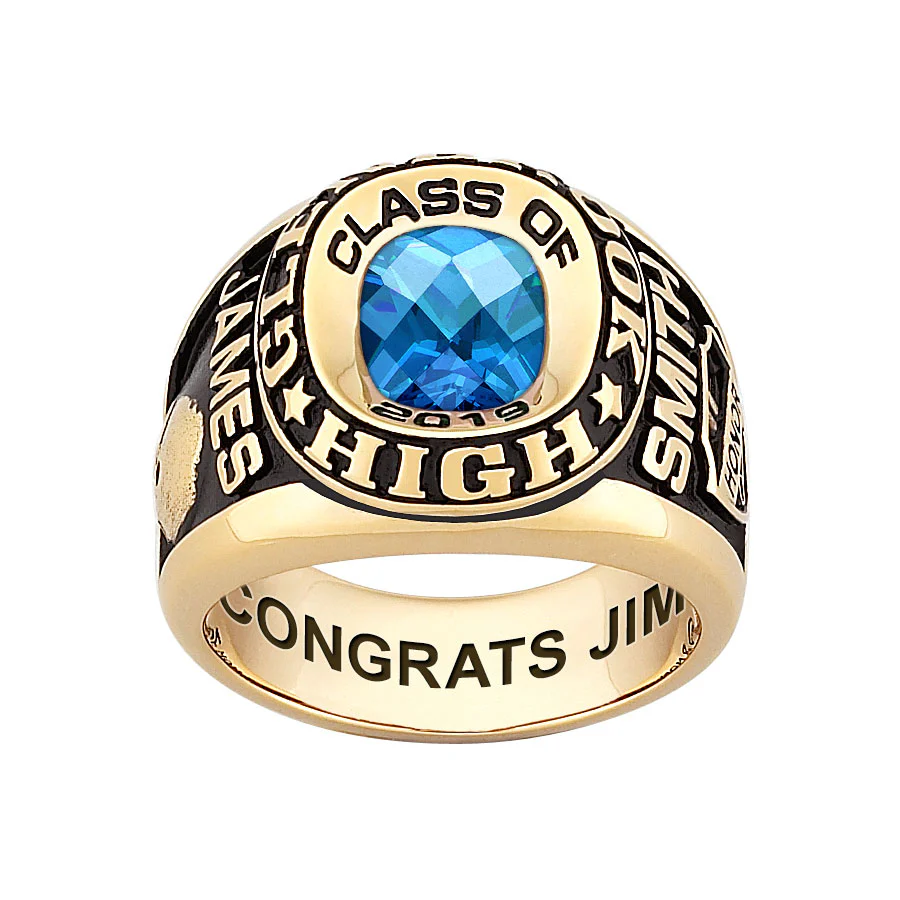 Men's Yellow CELEBRIUM Double Row Traditional Checkerboard Birthstone Class Ring