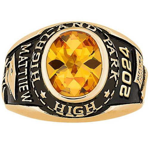 Men's Yellow CELEBRIUM Traditional Oval Checkerboard Birthstone Class Ring - Image 3