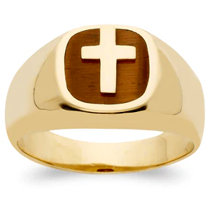 Men's 14K Gold over Sterling Genuine Tiger's Eye Cross Ring - Image 2