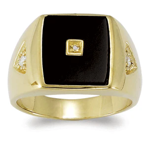 Men's 18K Gold over Sterling Genuine Black Onyx & Diamond Ring - Image 2