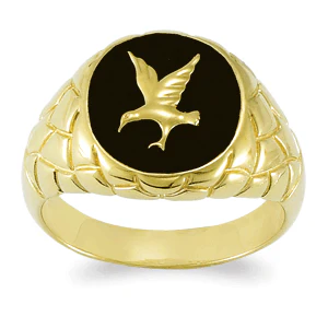 Men's 18K Gold over Sterling Genuine Black Onyx Eagle Ring - Image 2