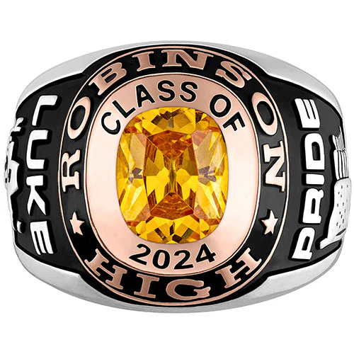 Men's Platinum and 14K Rose Gold over Sterling Double Row Class Ring - Image 3