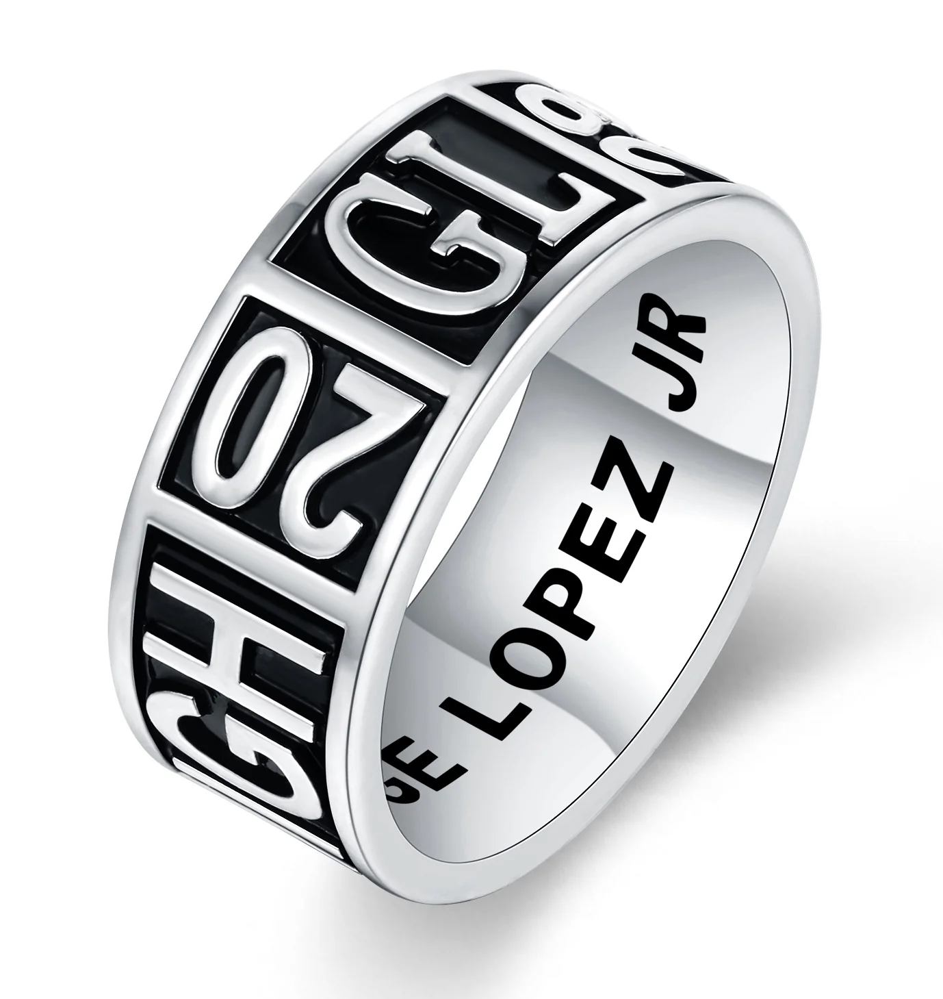 Men's Platinum Plated Personalized Graduation-Class Band Ring
