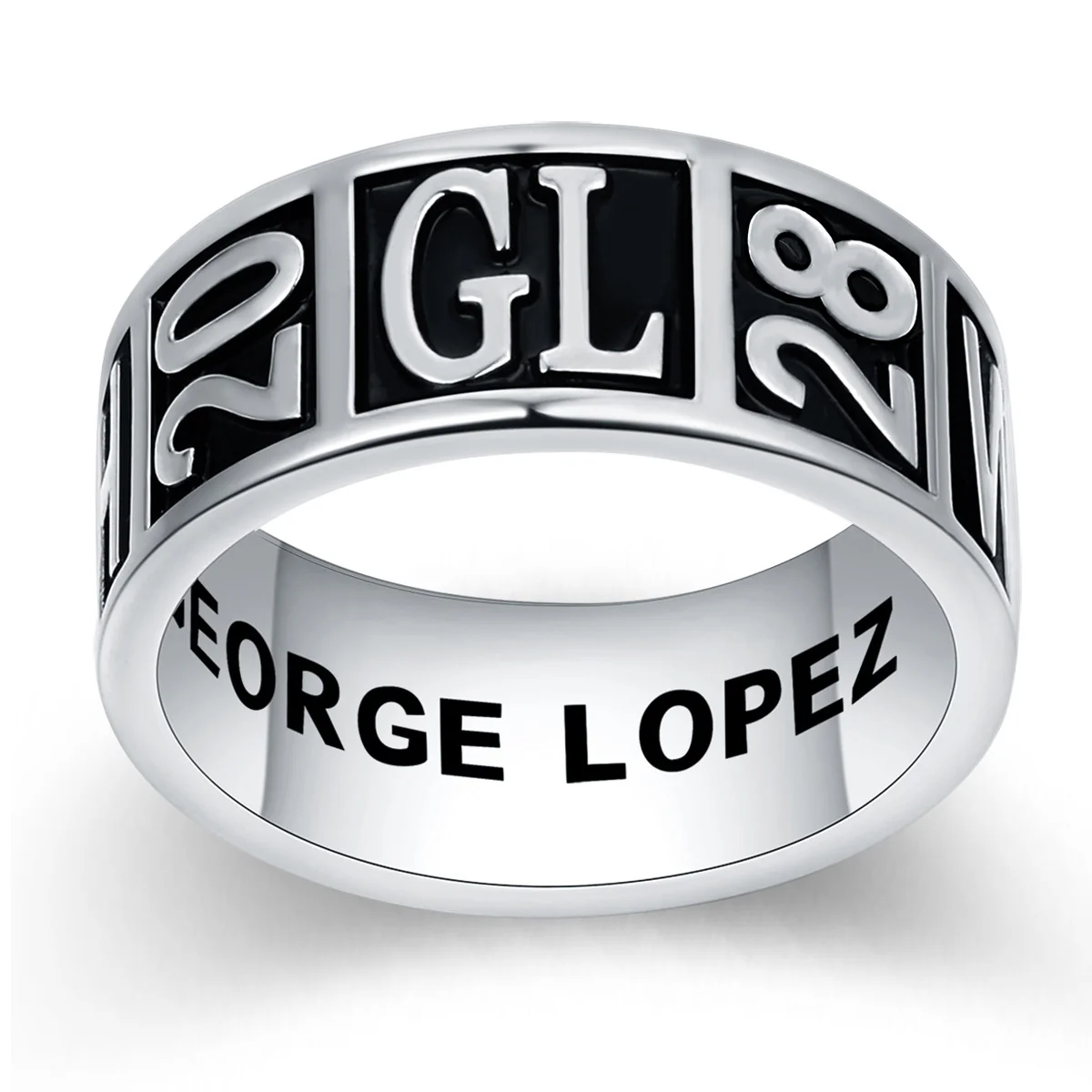 Men's Platinum Plated Personalized Graduation-Class Band Ring - Image 2