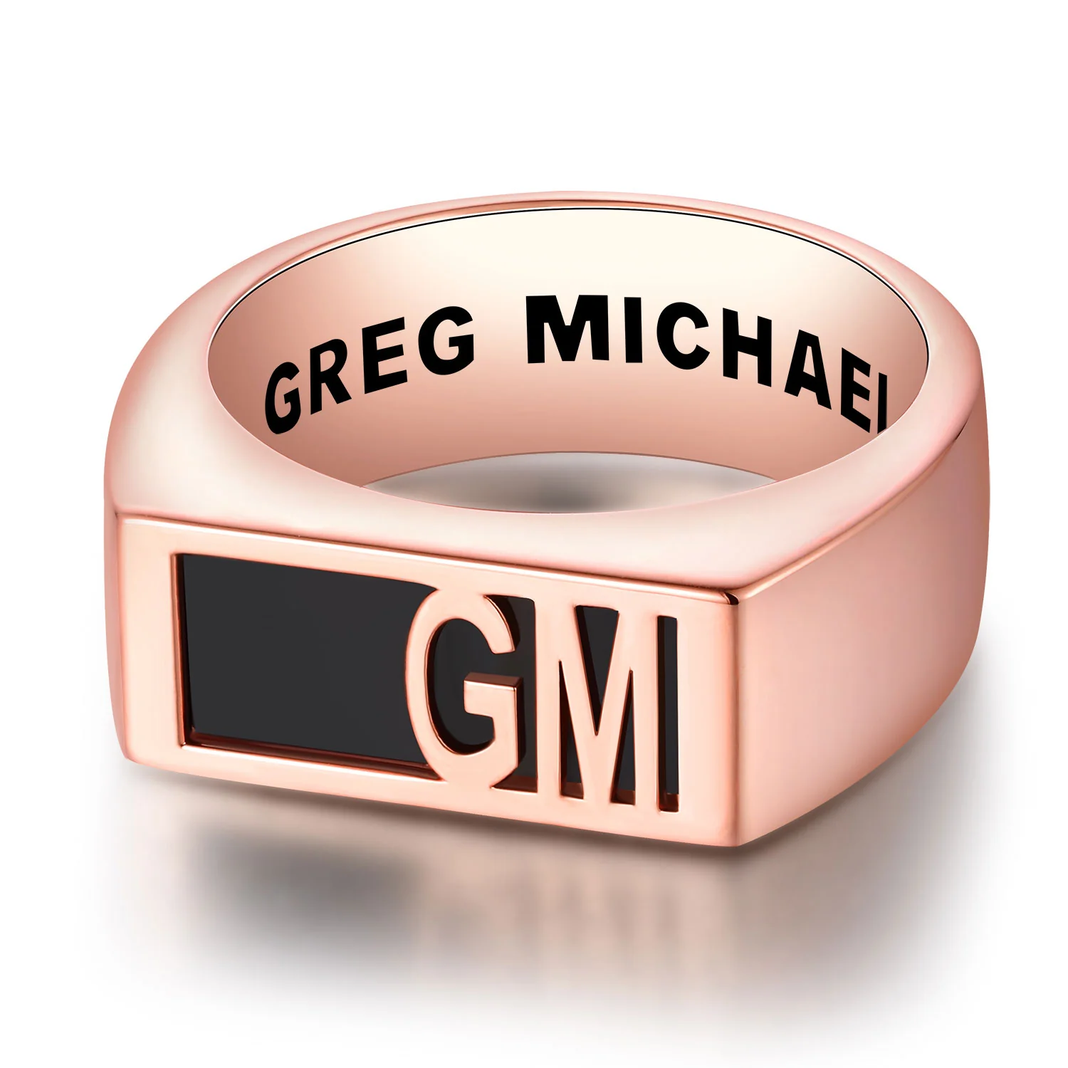 Men's Rose Gold Celebrium Modern Monogram Signet Opaque Stone Ring - Image 4