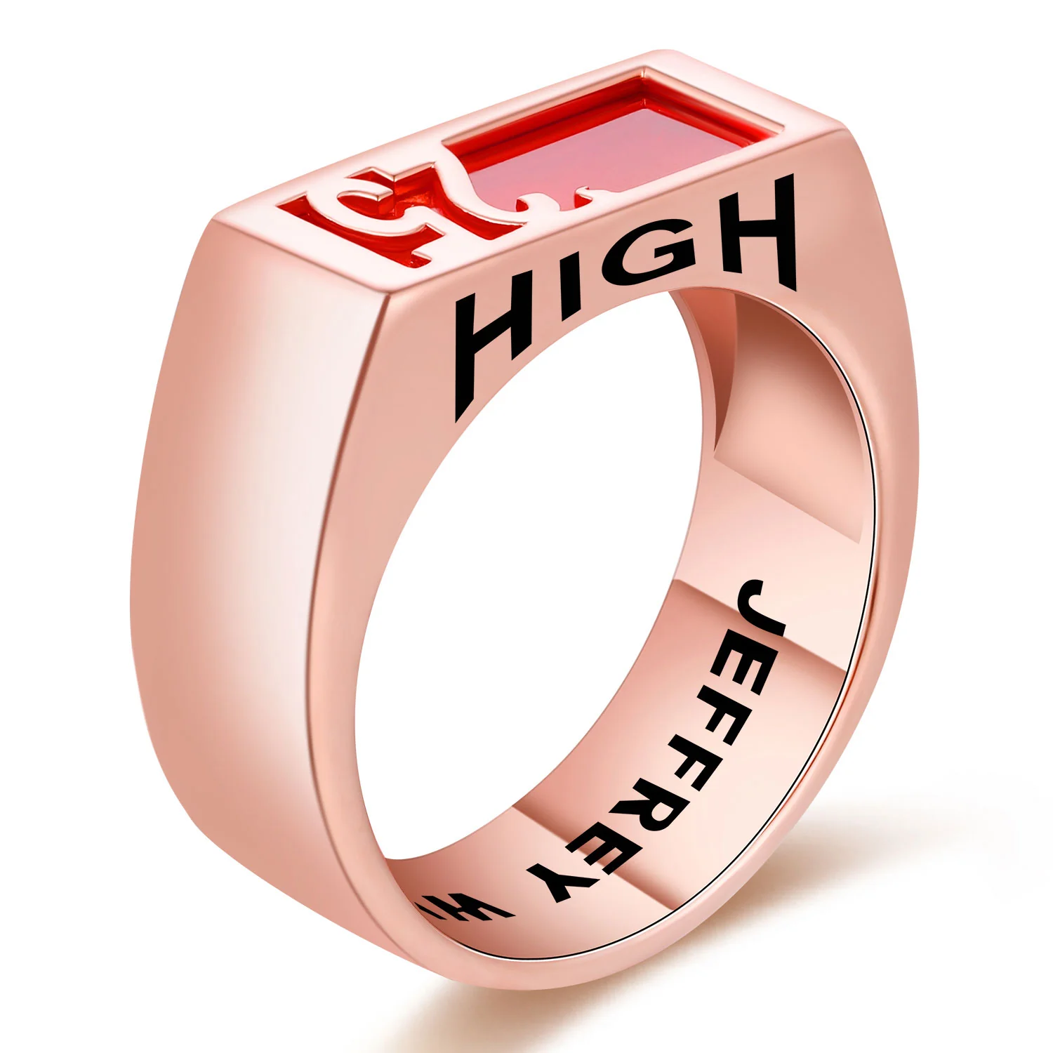 Men's Rose Gold over Sterling Contemporary Graduation Year Signet Class Ring - Image 2