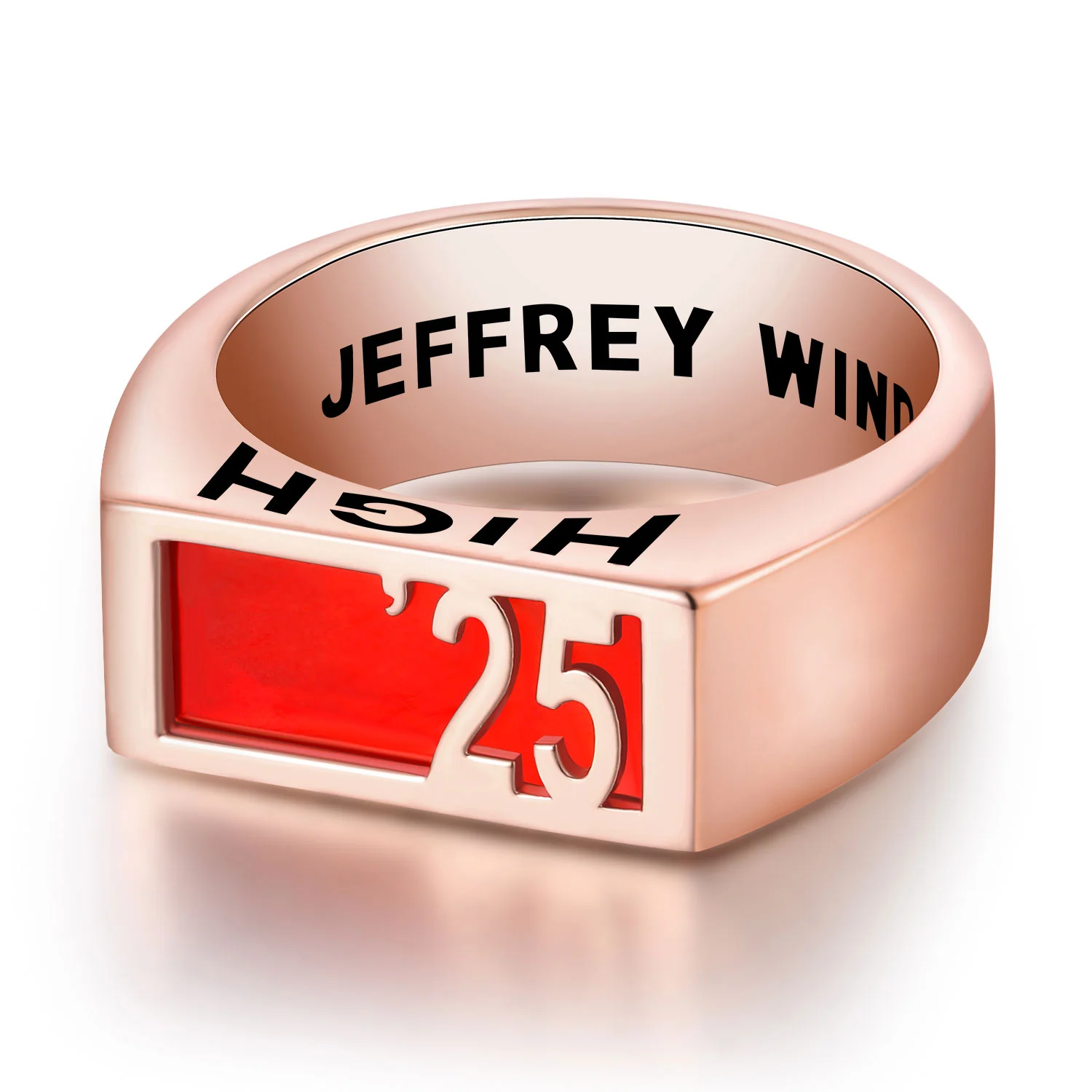 Men's Rose Gold over Sterling Contemporary Graduation Year Signet Class Ring - Image 4