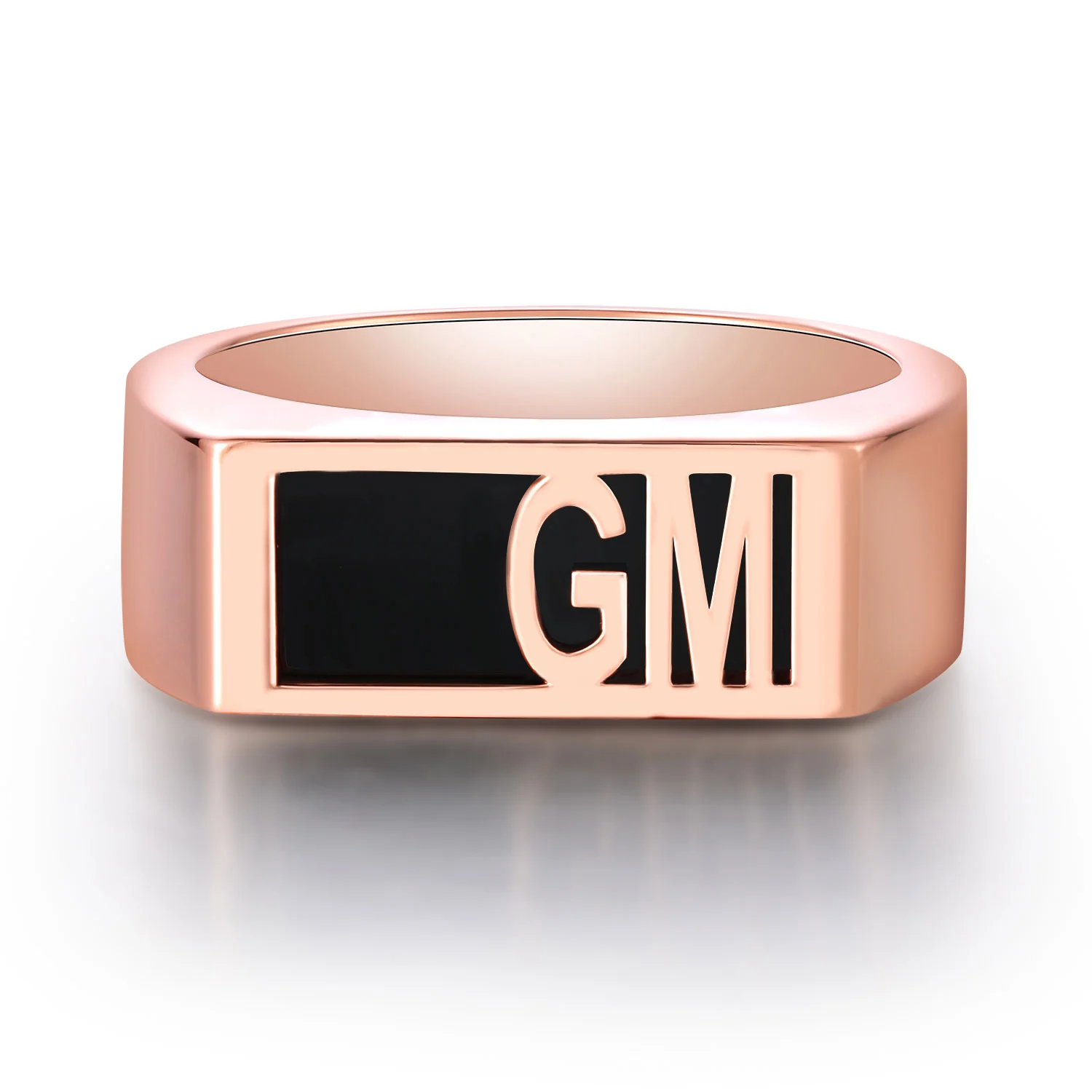 Men's Rose Gold over Sterling Modern Monogram Signet Opaque Stone Ring - Image 3