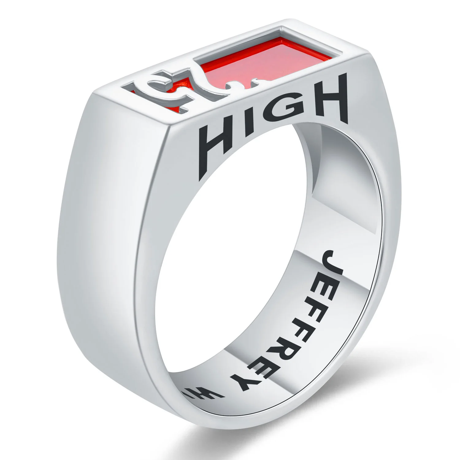 Men's Sterling Silver Contemporary Graduation Year Signet Class Ring - Image 2