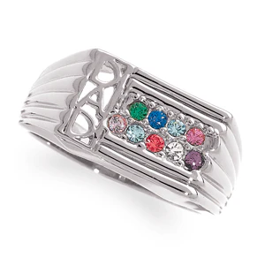 Men's Sterling Silver Family Birthstone DAD Ring - Image 2