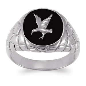 Men's Sterling Silver Genuine Black Onyx Eagle Ring - Image 2