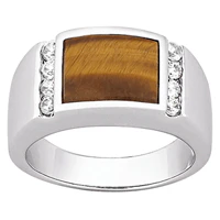 Men's Sterling Silver Genuine Tiger Eye CZ Ring - Image 2