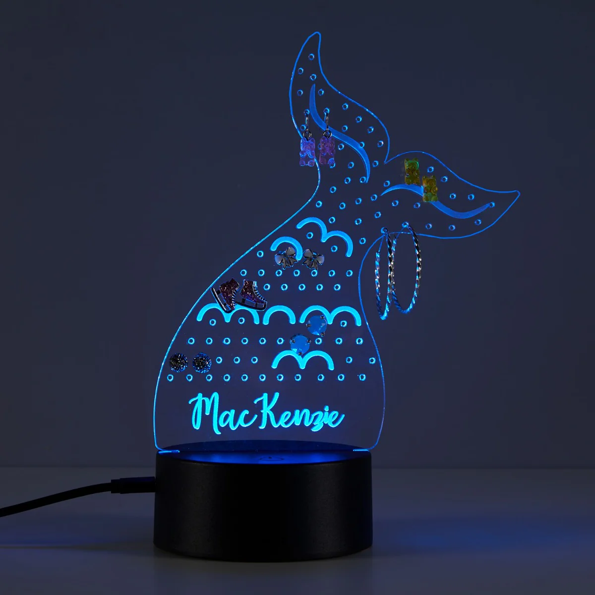 Mermaid Tail Personalized Earring Holder Acrylic LED Night Light - Image 3