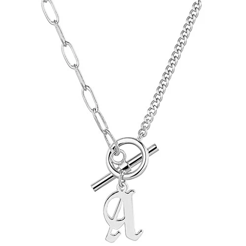 Mixed Chain New Old English Initial Charm Toggle Necklace - Image 2