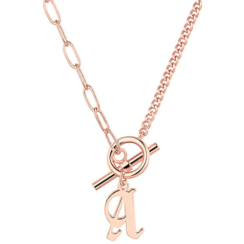 Mixed Chain New Old English Initial Charm Toggle Necklace - Image 6