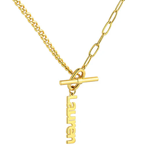 Mixed Chain Vertical Name Toggle Necklace - Image 4