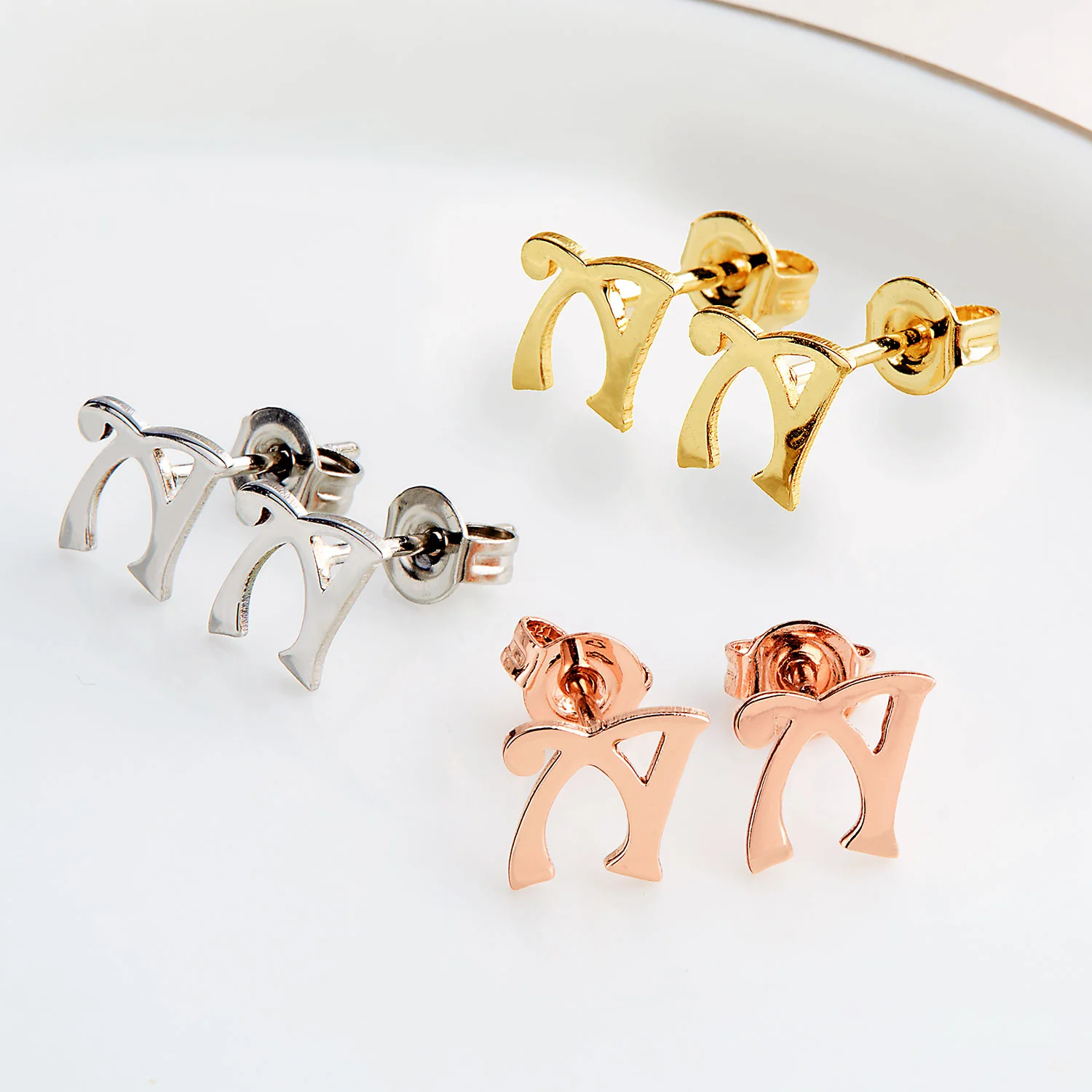 Modern Script Initial Button Earrings