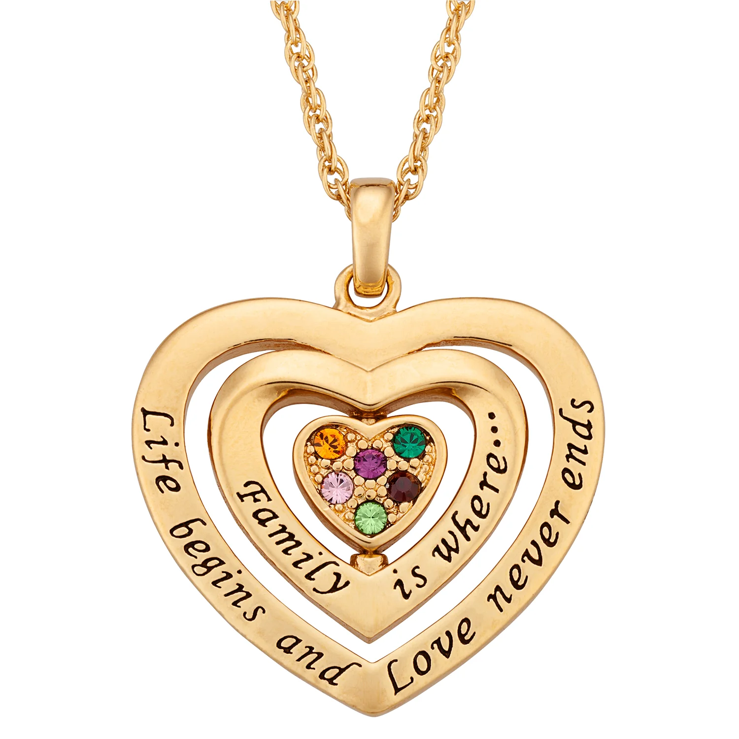 Birthstone Swivel Family Heart Pendant