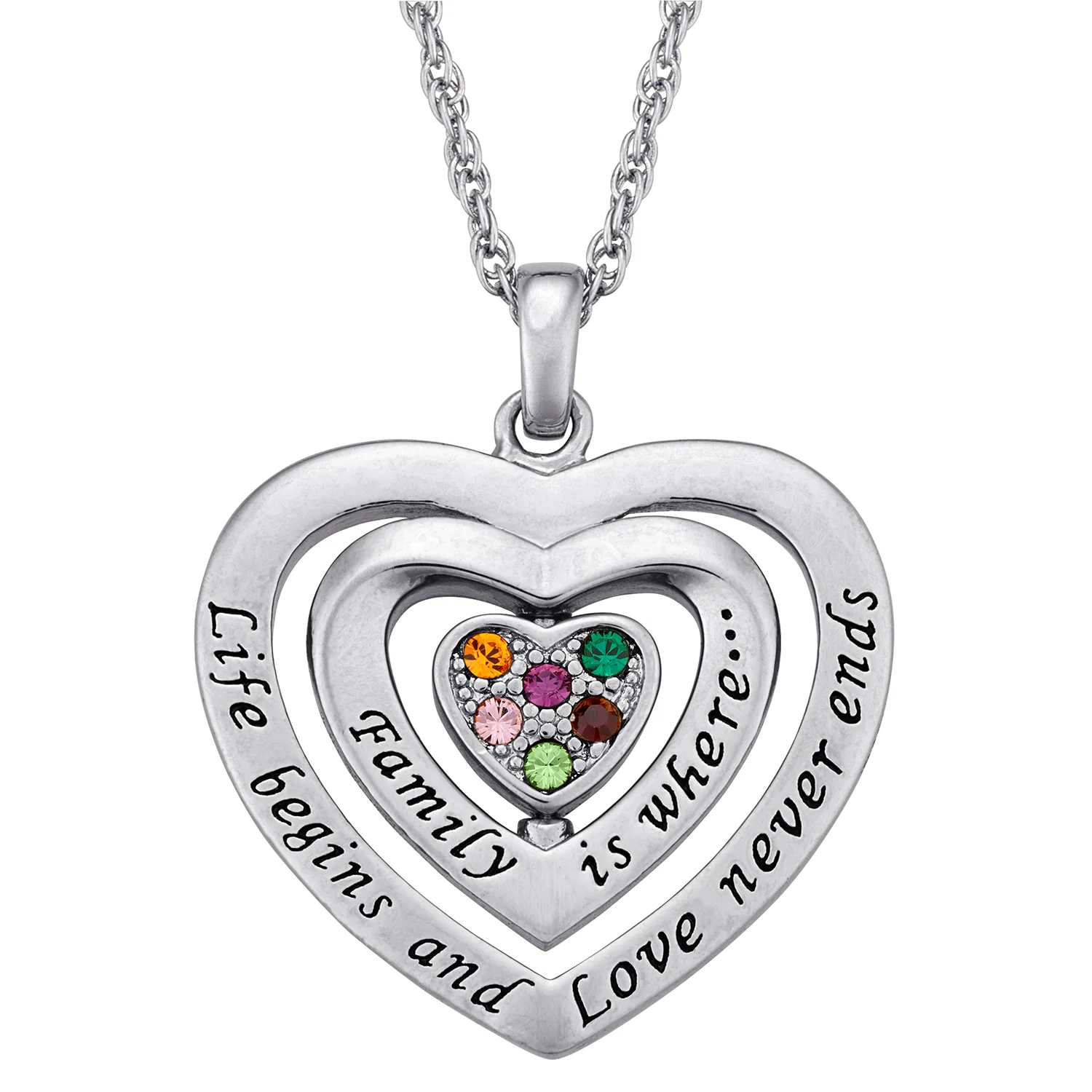 Birthstone Swivel Family Heart Pendant