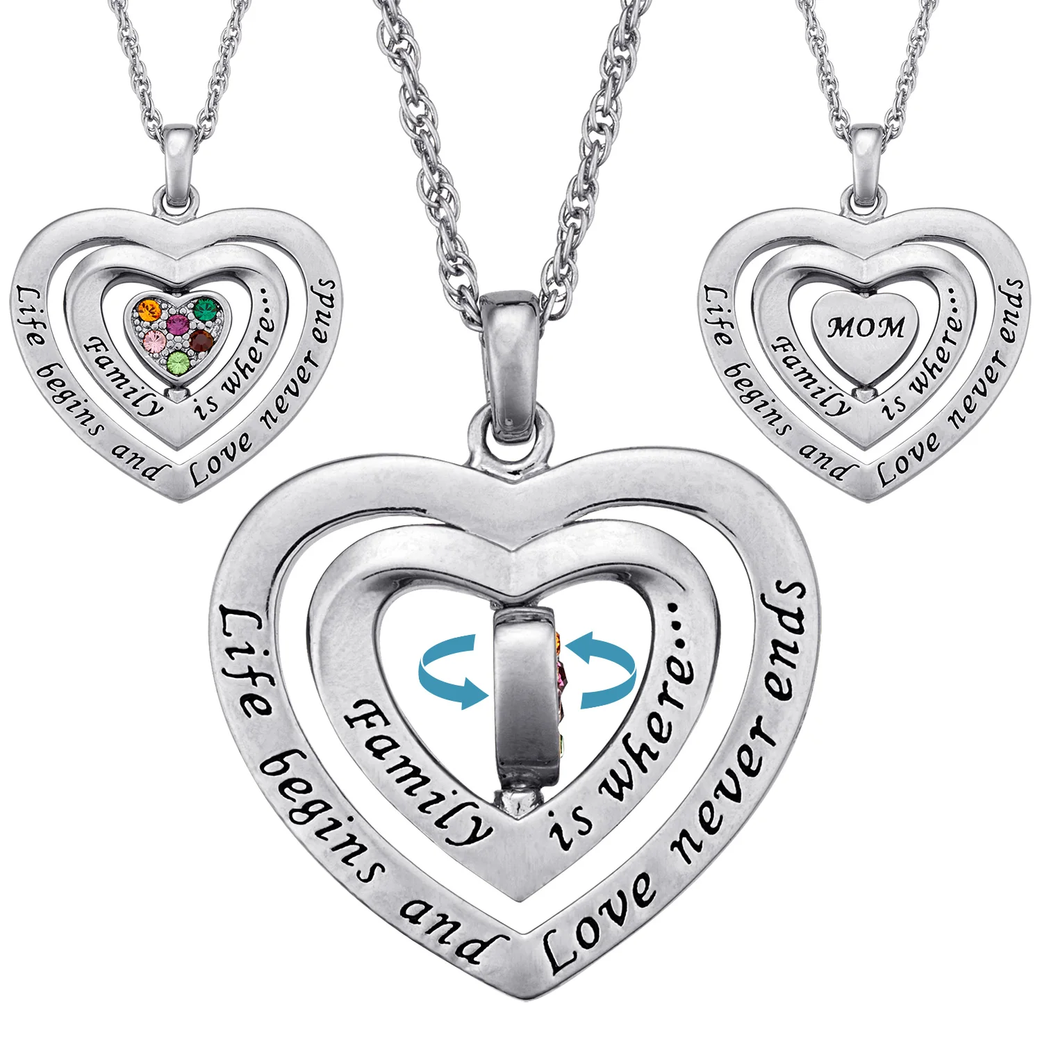 Birthstone Swivel Family Heart Pendant - Image 2