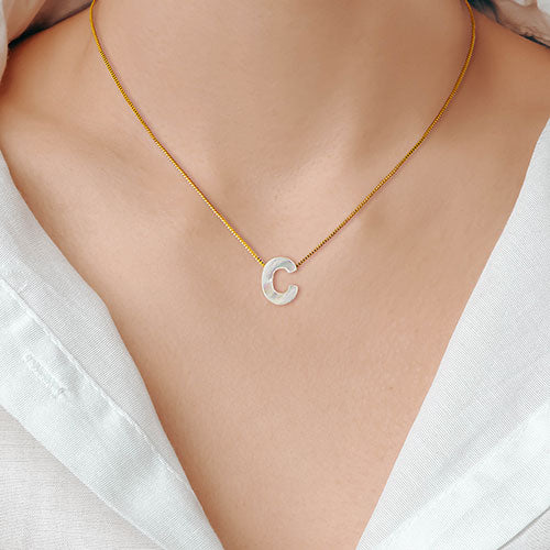 Mother of Pearl Initial Necklace - 18in - Image 5