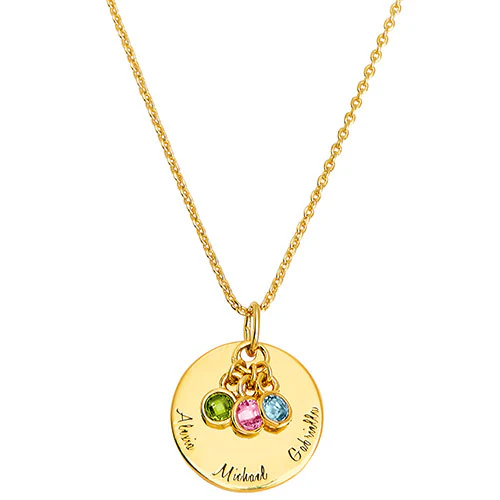 Mother's Engraved Disc with Birthstones Cluster Necklace - Image 4