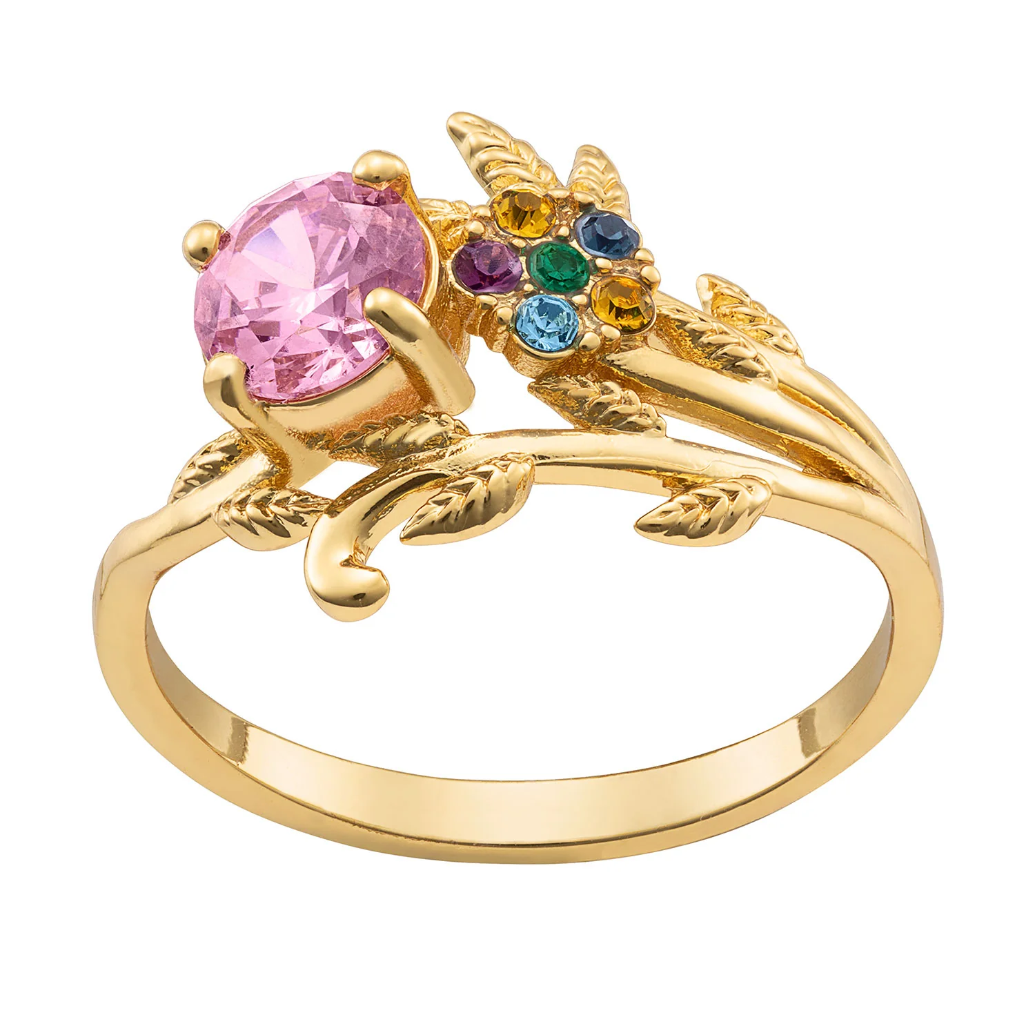 14K Gold Plated Mother's Family Flower Birthstone Ring