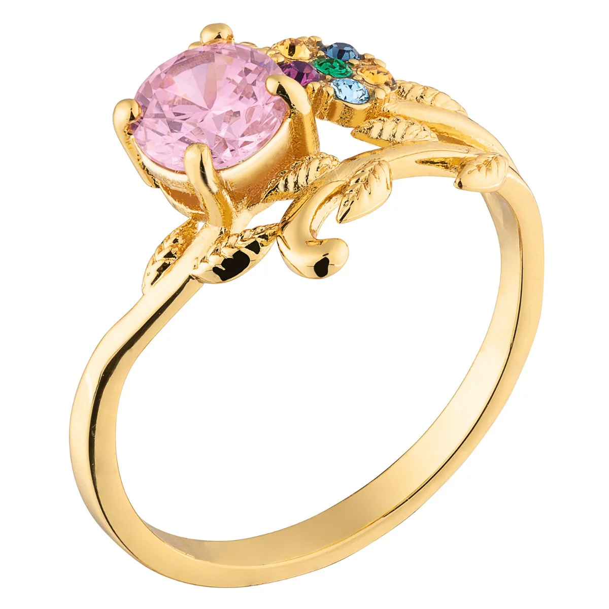 14K Gold Plated Mother's Family Flower Birthstone Ring - Image 2