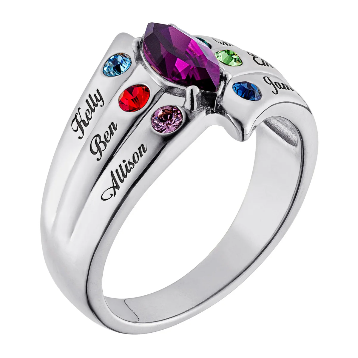 Mother's Marquise Birthstone Family Name Ring - Image 2