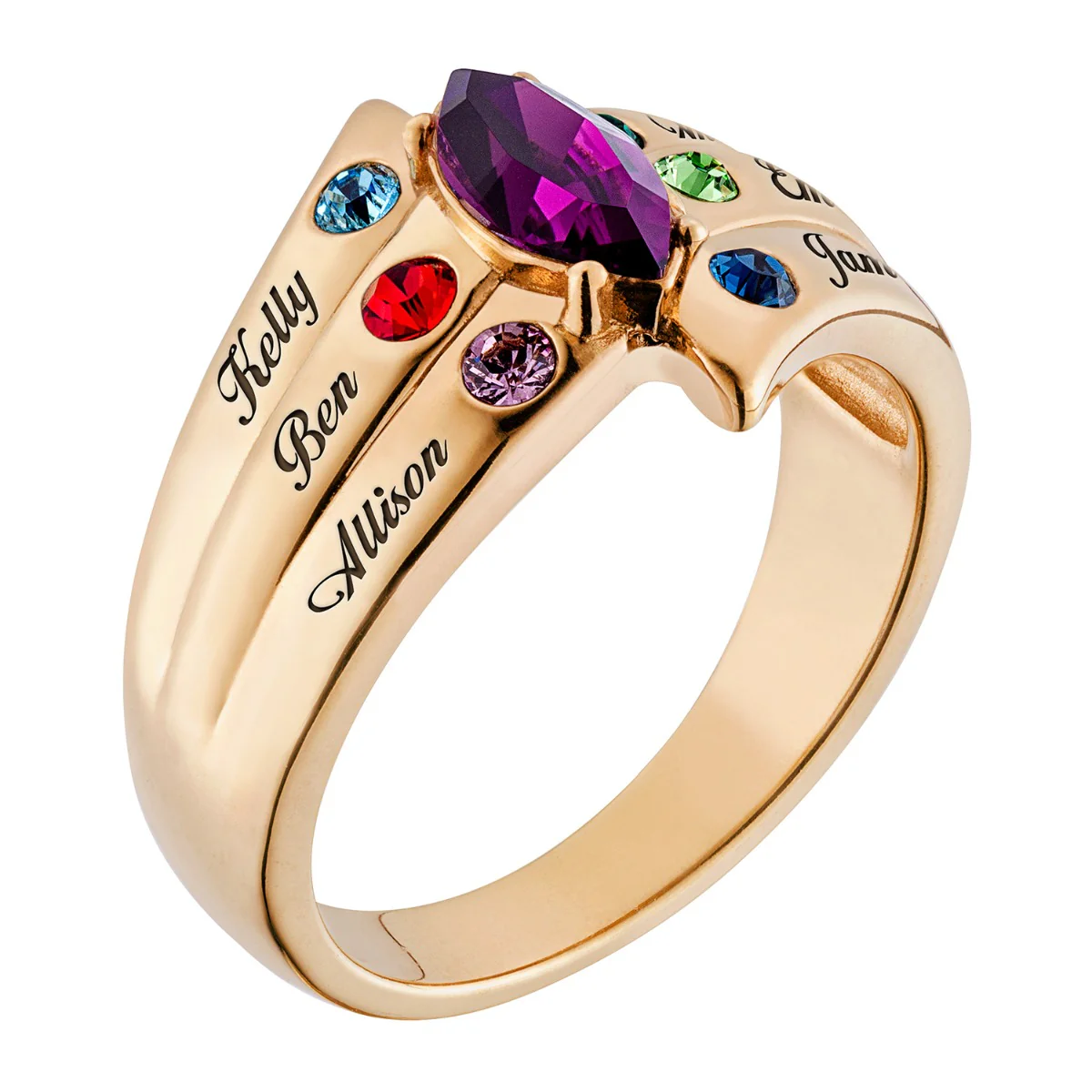 Mother's Marquise Birthstone Family Name Ring - Image 2