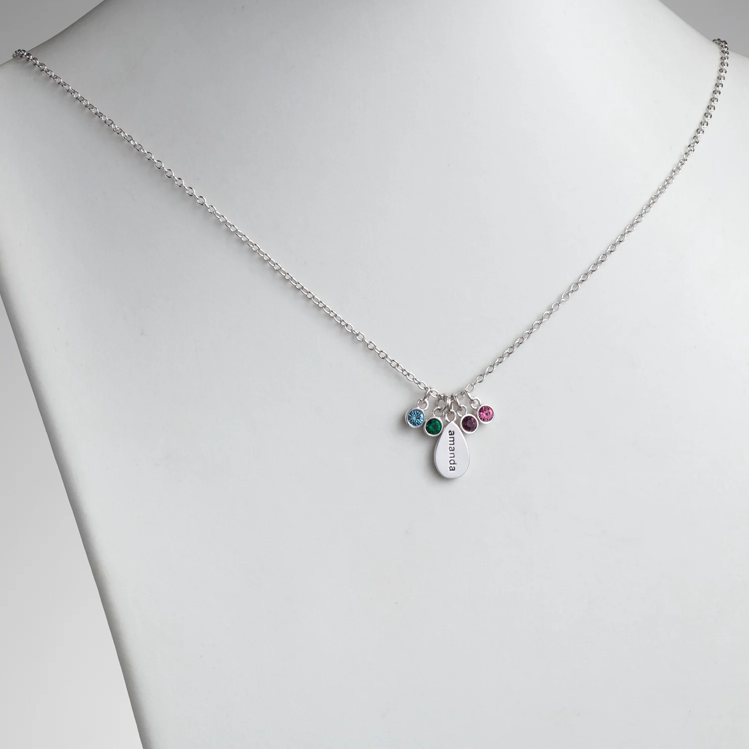 Mother's Name Teardrop Pendant with Birthstones - Image 2