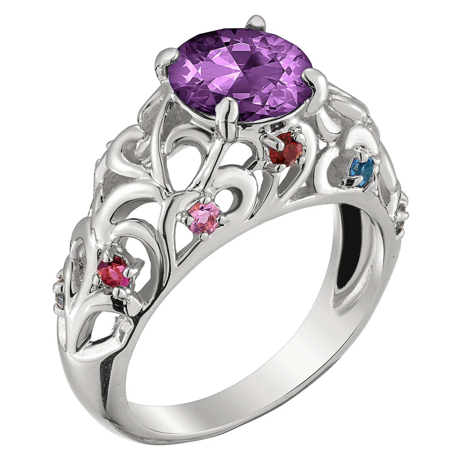 Mother's Round Family Birthstone Filigree Ring - Image 2