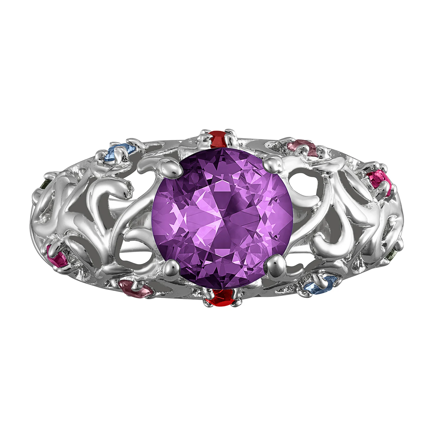 Mother's Round Family Birthstone Filigree Ring - Image 3