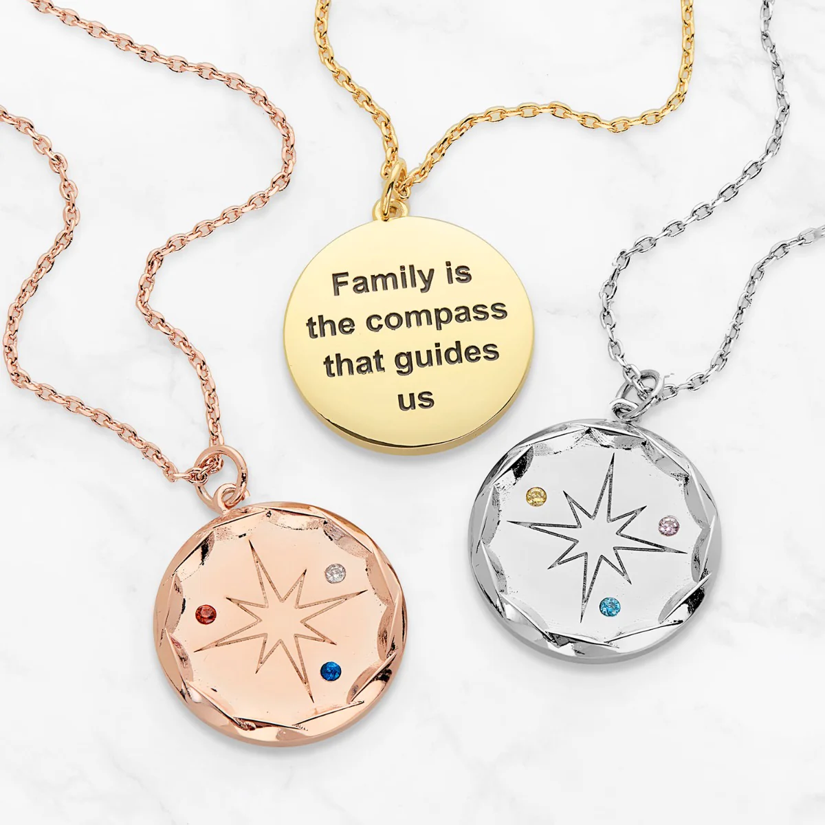 Family Birthstone Compass Necklace