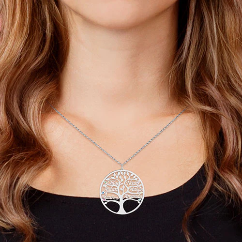 Name and Birthstone Family Tree Necklace - Image 3