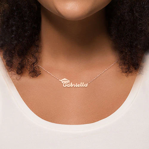 Name Plaque with Graduation Cap Necklace - Image 7