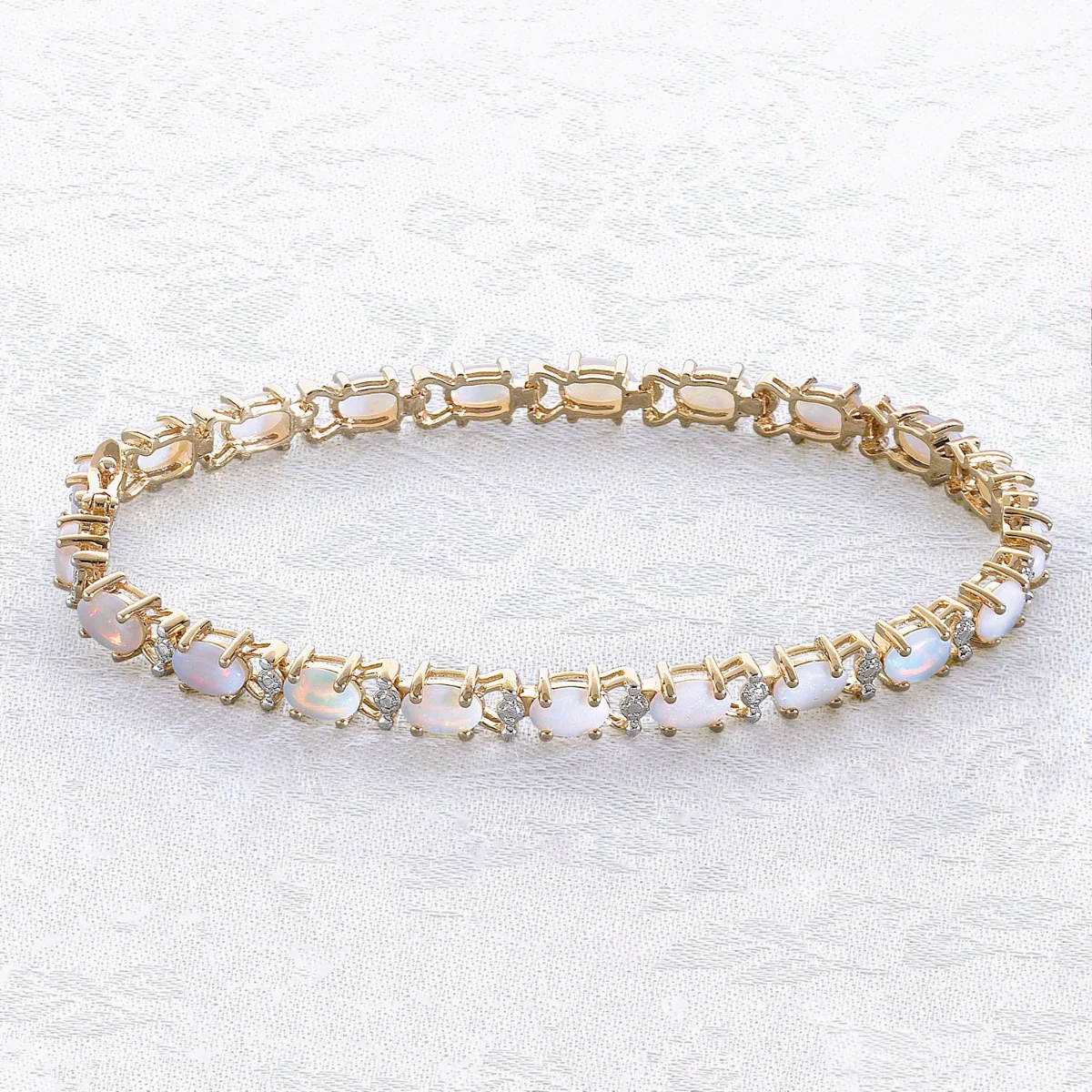 Opal and Diamond 7.25 Inch Tennis Bracelet
