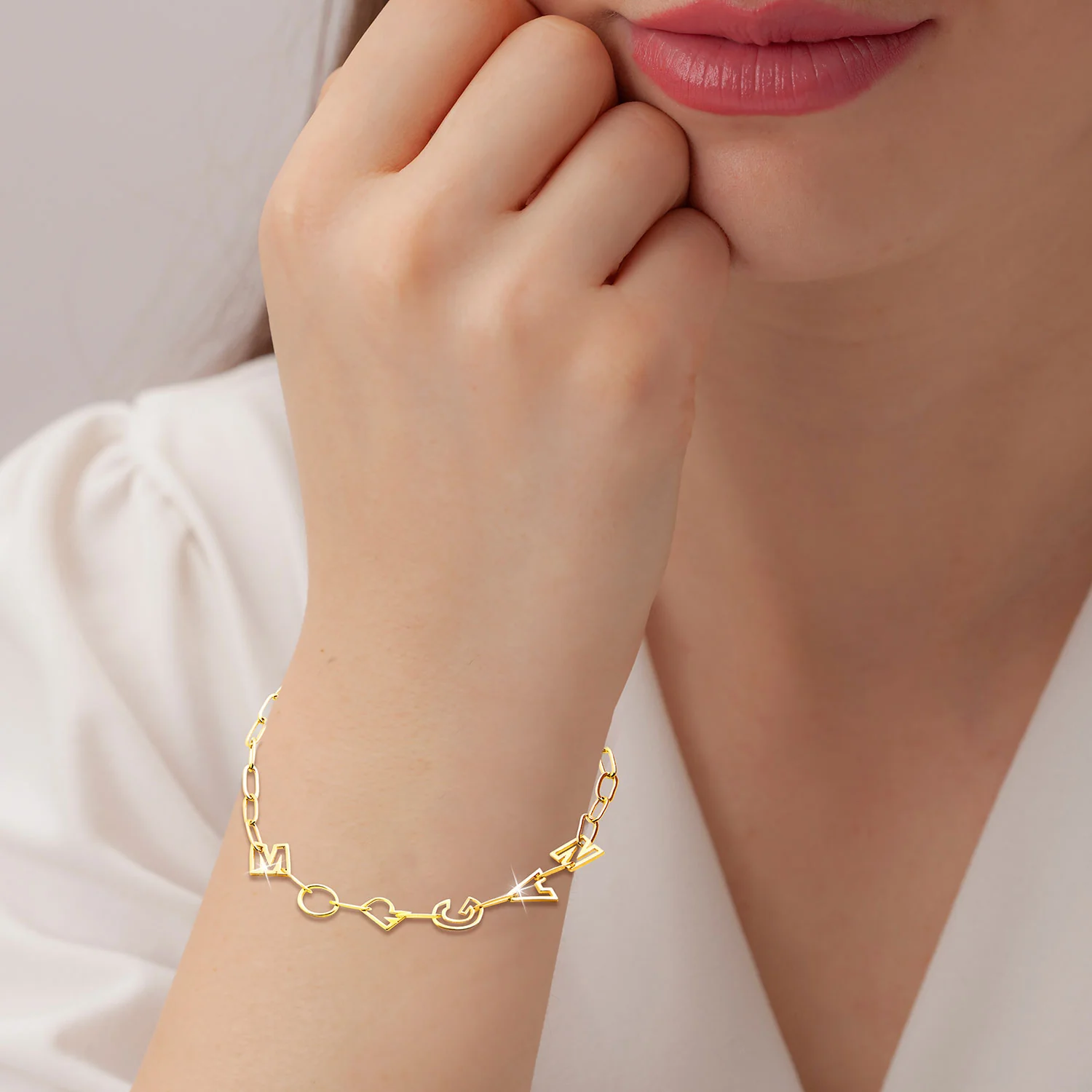 Open Letter Name Paperclip Chain Bracelet - Image 3