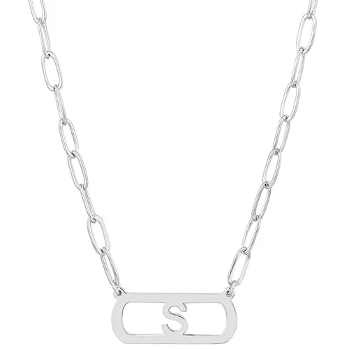 Open Petite Bar with Initial Paperclip Chain Necklace - Image 2