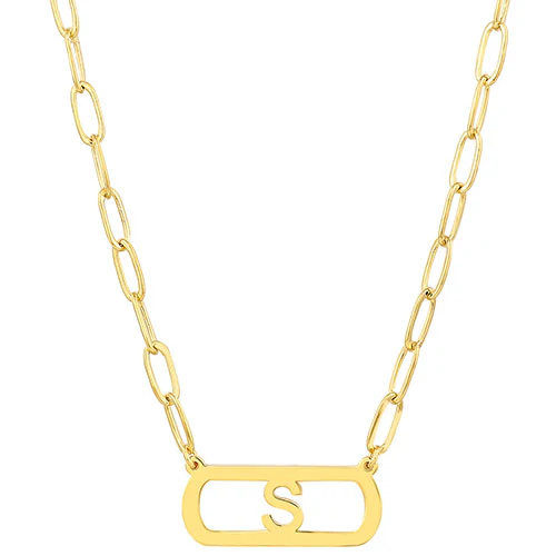 Open Petite Bar with Initial Paperclip Chain Necklace - Image 4