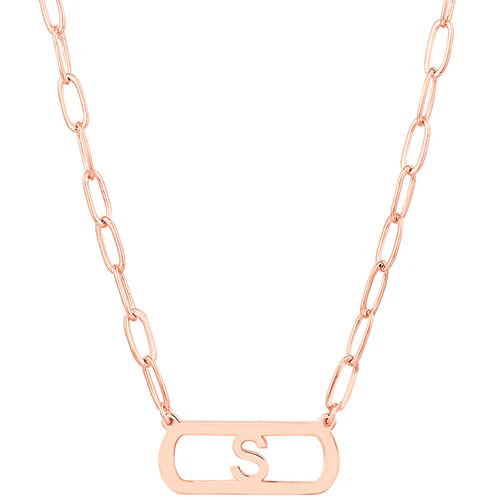 Open Petite Bar with Initial Paperclip Chain Necklace - Image 6