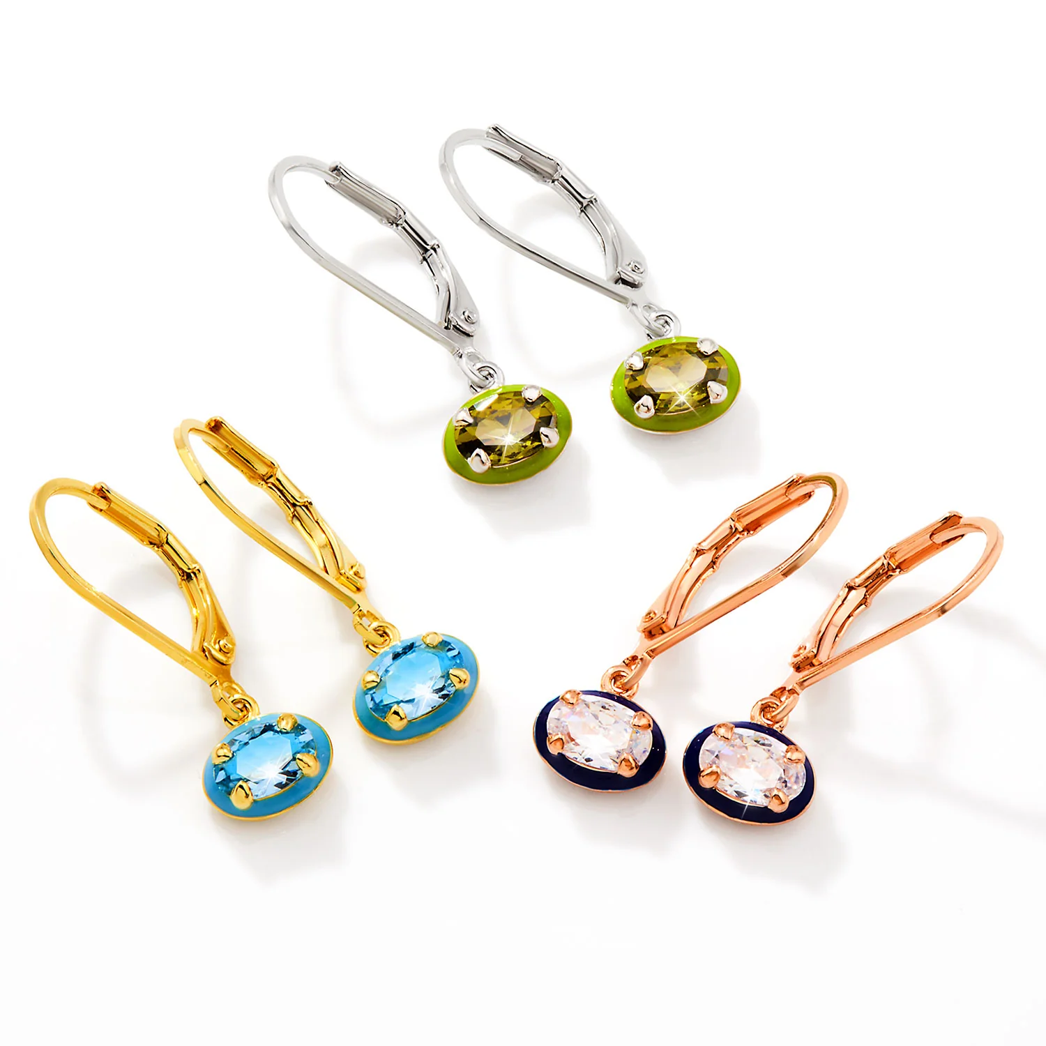 Oval Birthstone and Enamel Earring