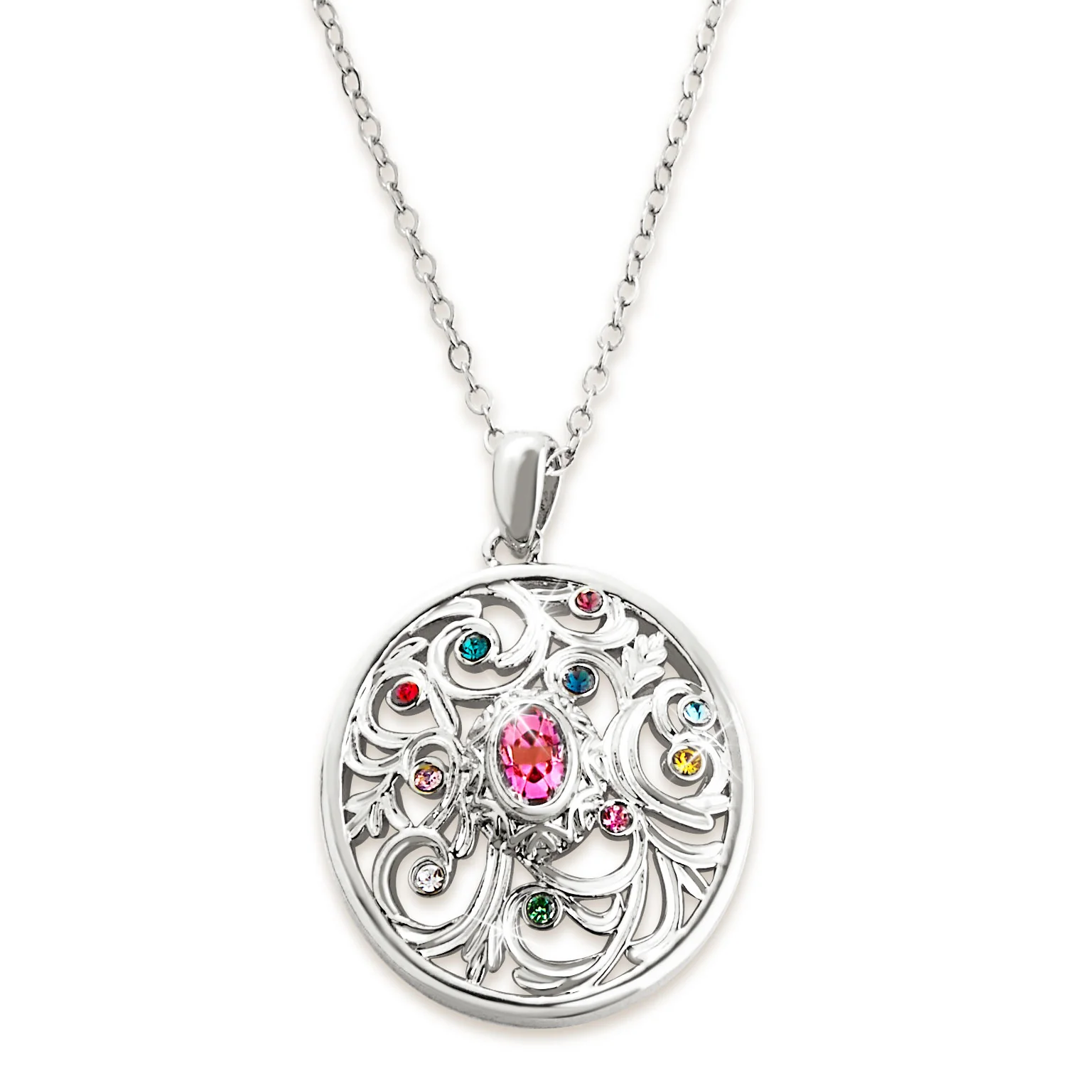 Oval Family Birthstone Filigree Medallion Necklace - Image 2