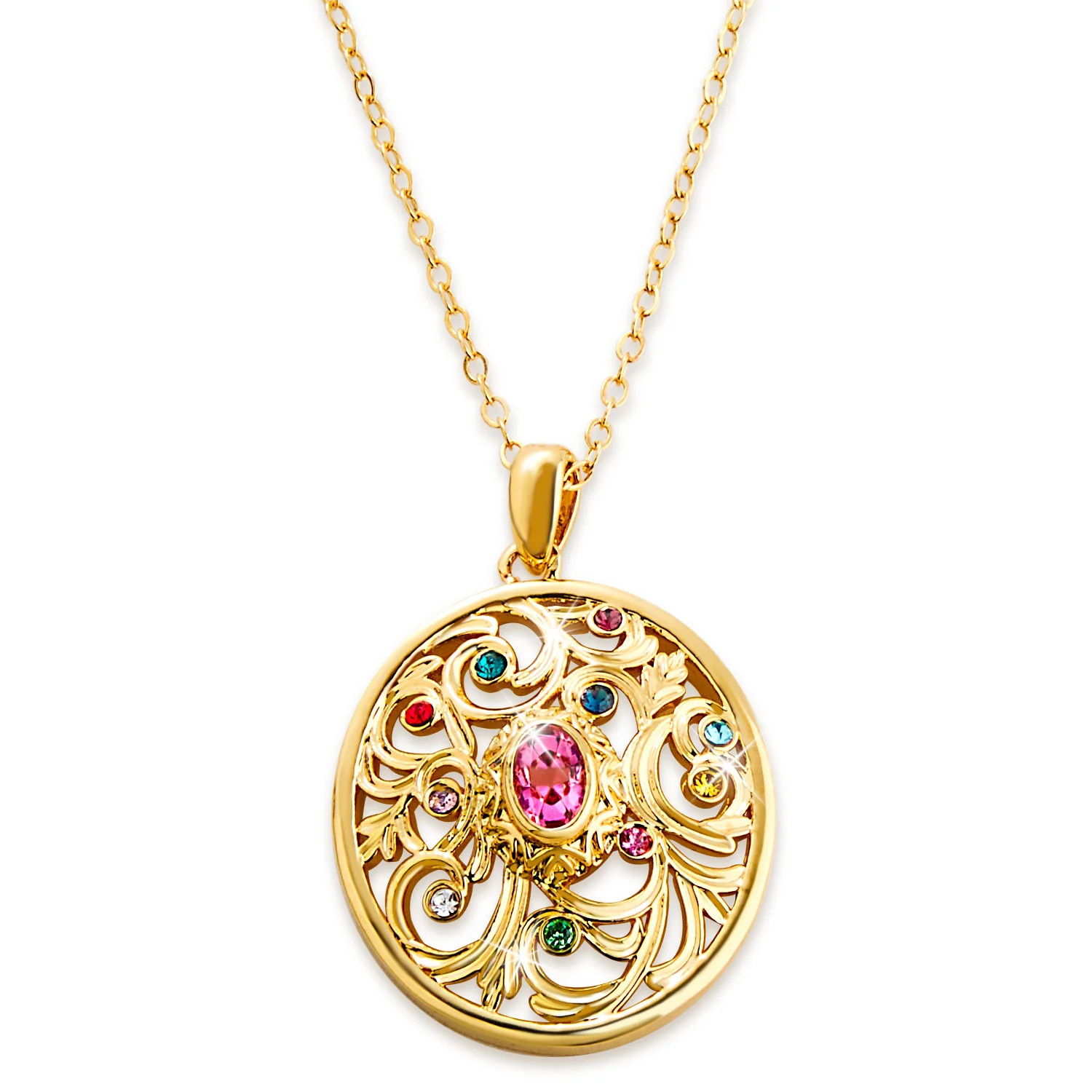Oval Family Birthstone Filigree Medallion Necklace - Image 4