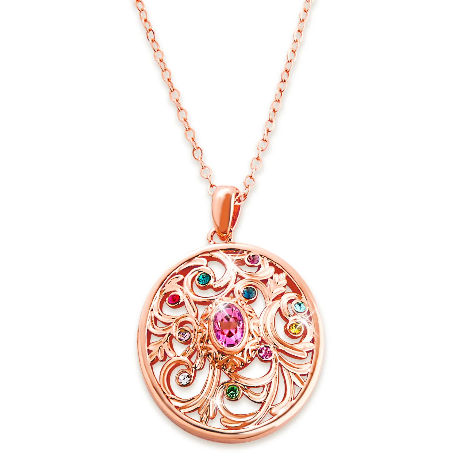 Oval Family Birthstone Filigree Medallion Necklace - Image 5