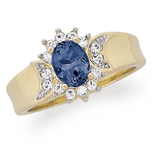 Oval Genuine Sapphire and Crystal Ring - Image 2