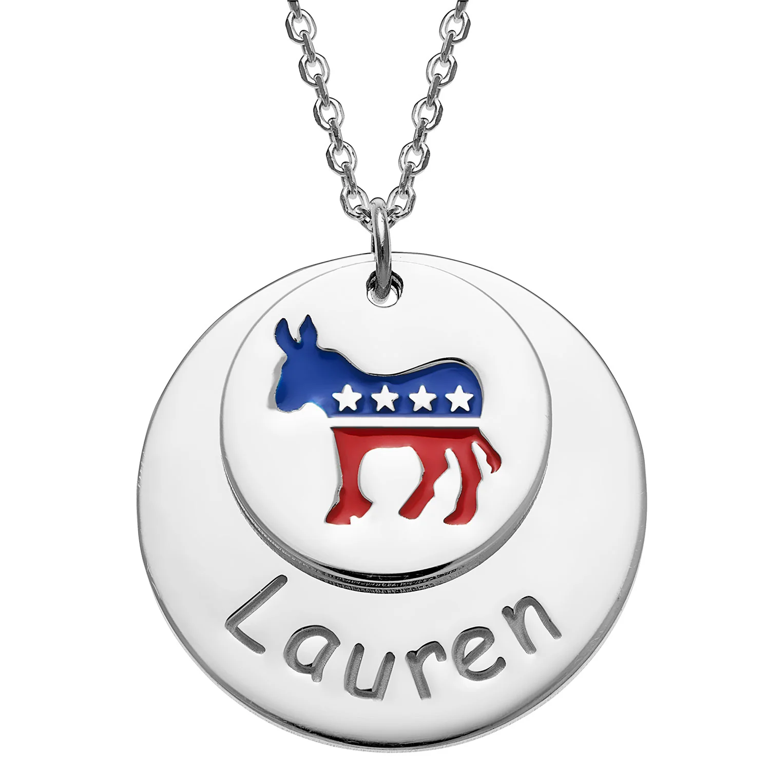 Patriotic Name with Enamel Donkey Double Disc Necklace