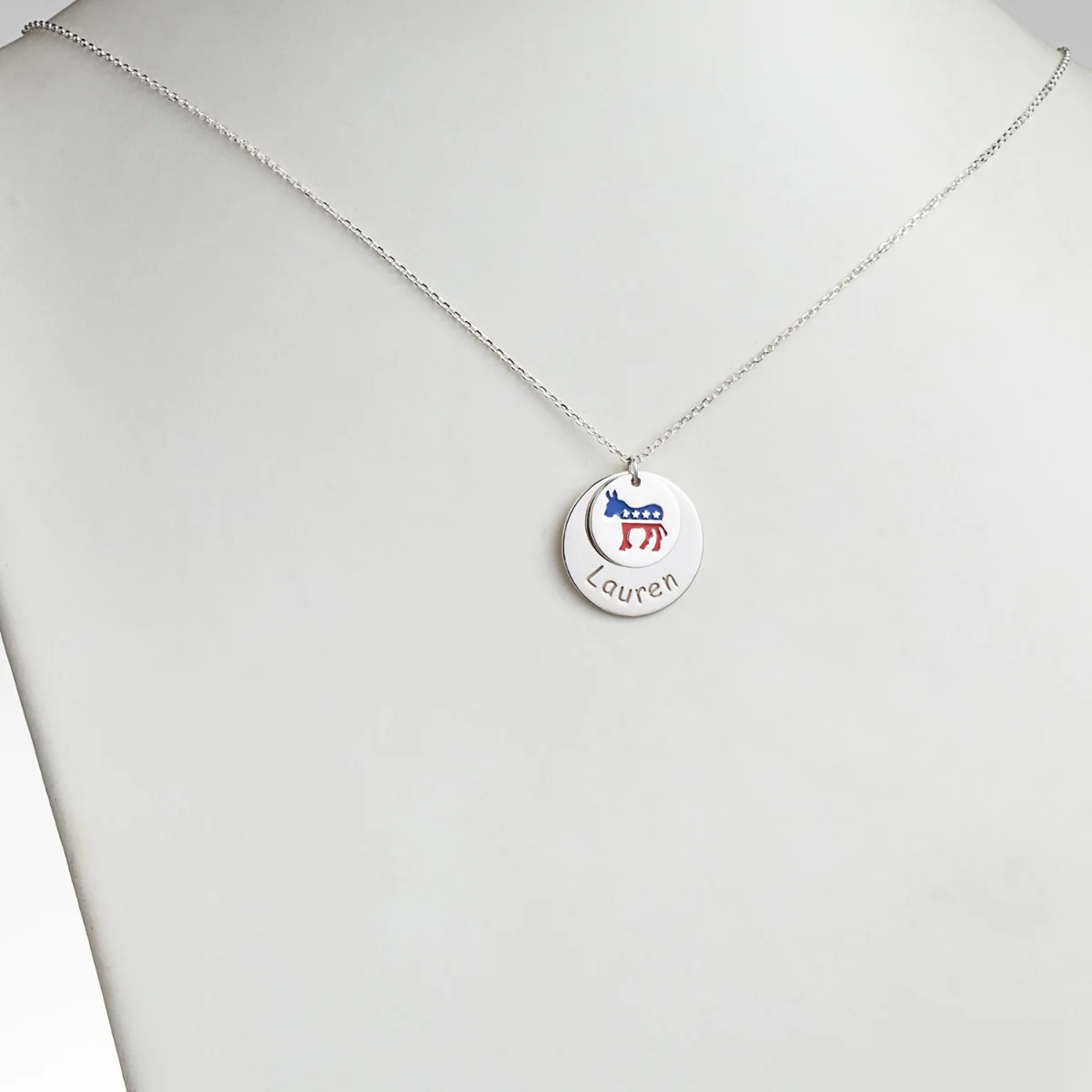 Patriotic Name with Enamel Donkey Double Disc Necklace - Image 2