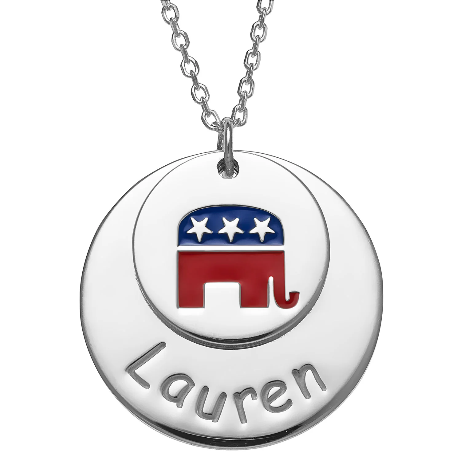 Patriotic Name with Enamel Elephant Double Disc Necklace
