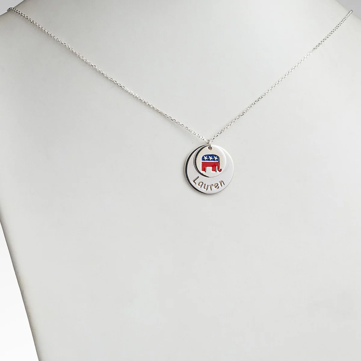 Patriotic Name with Enamel Elephant Double Disc Necklace - Image 2